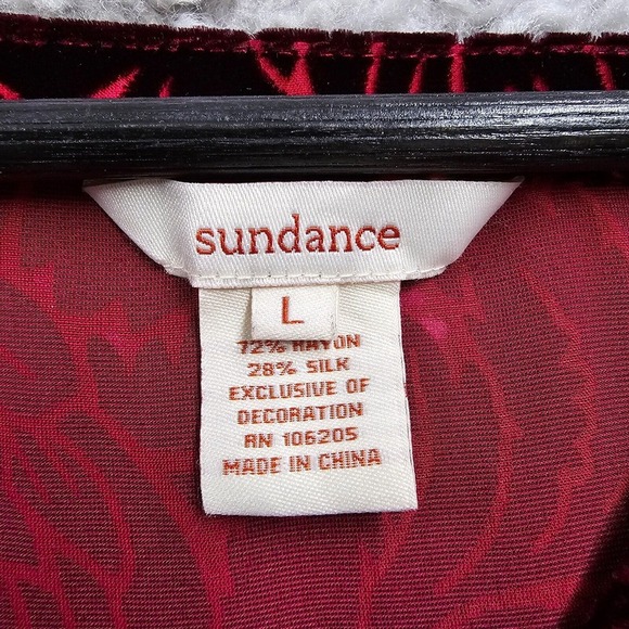 Sundance Blouse Womens Large Burgundy Floral Velvet Silk Blend Button Up Boho - Picture 5 of 11